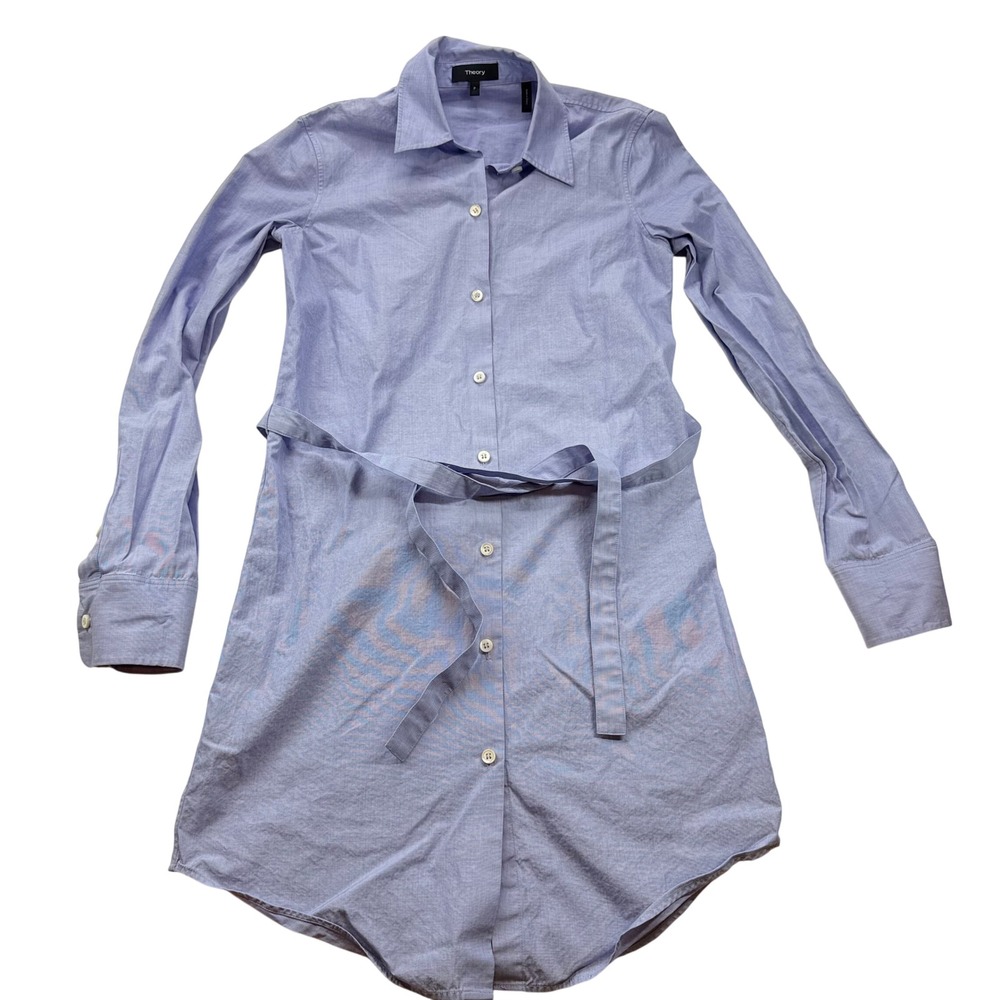 Theory Womens Blue Cotton Crowley Clean Shirtdress Long Sleeve Belted Size P